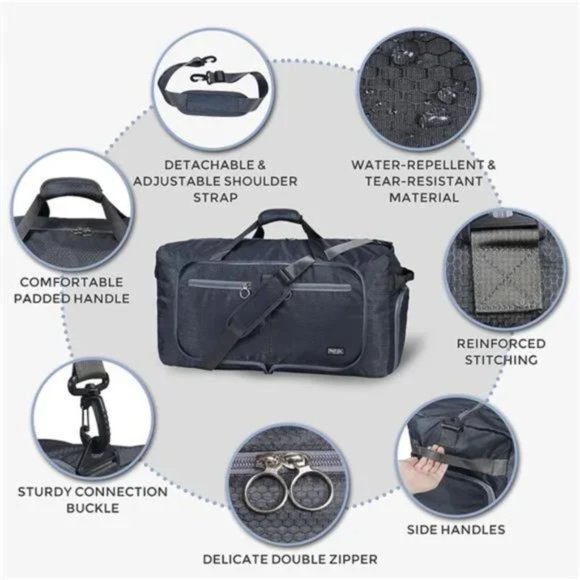 Foldable Travel Duffel Bags for Men Dark Gray) Water Resistant Duffle Bag - Picture 5 of 7